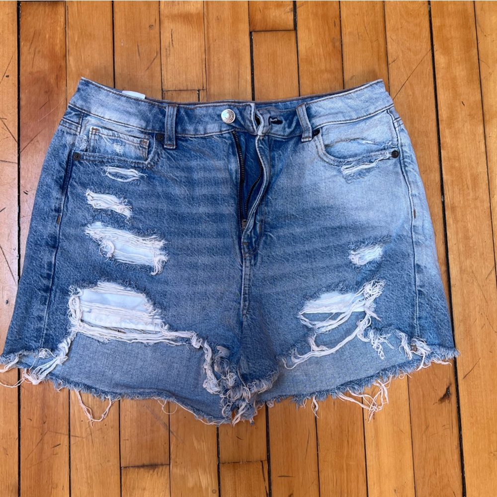 American Eagle Outfitters Blue Jean Shorts Distressed Frayed Hem
